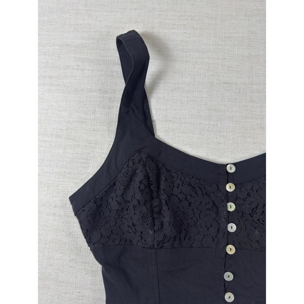 Intimately Free People Black Lace Button Front Crop Top Size L